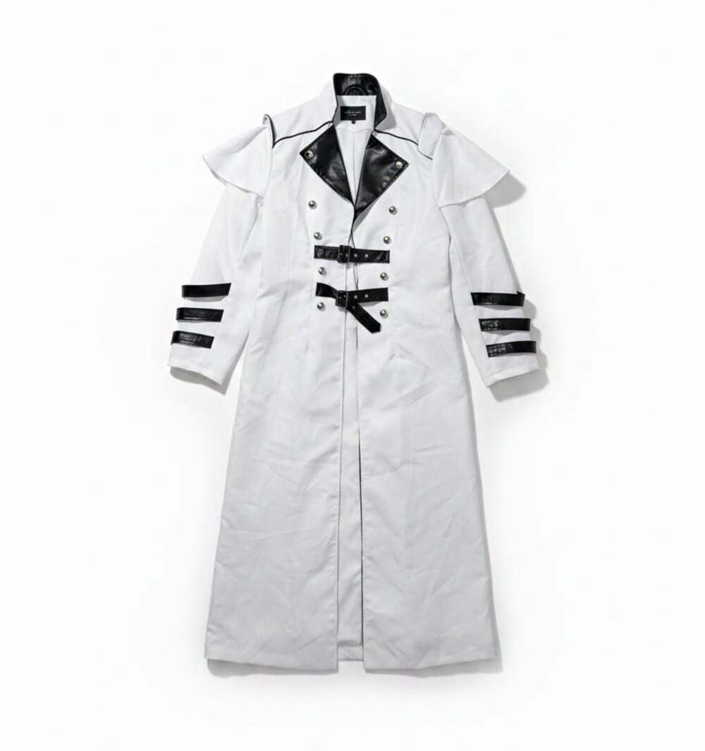 White & Black Long Sleeve Cosplay Coat/Cloak Costume Strap Accents Halloween